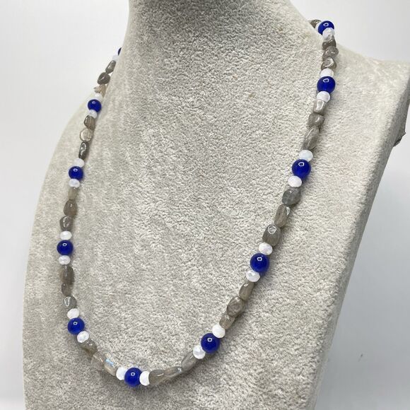 Artisan Labradorite Chip Gemstone Blue Gemstone Beaded Necklace Earrings Set - Picture 4 of 8